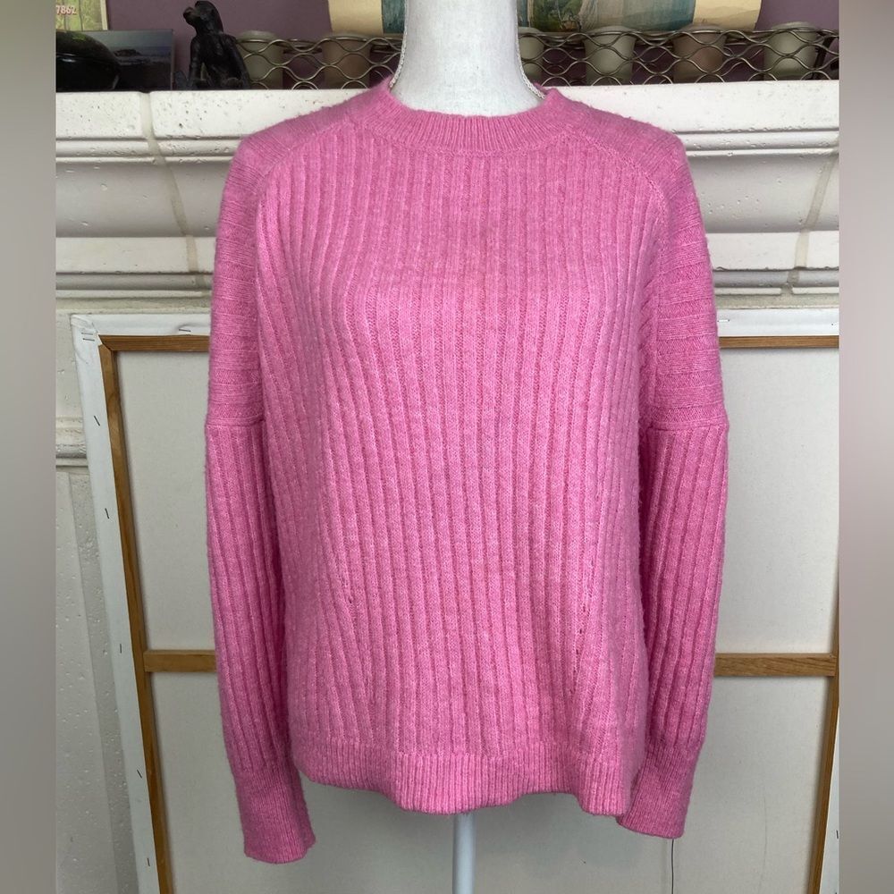 Pink Ribbed Crew Neck Sweater
